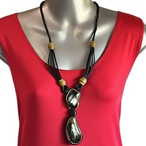 Braided Black Leather Adjustable Lanyard with Two Labradorite Healing Stones